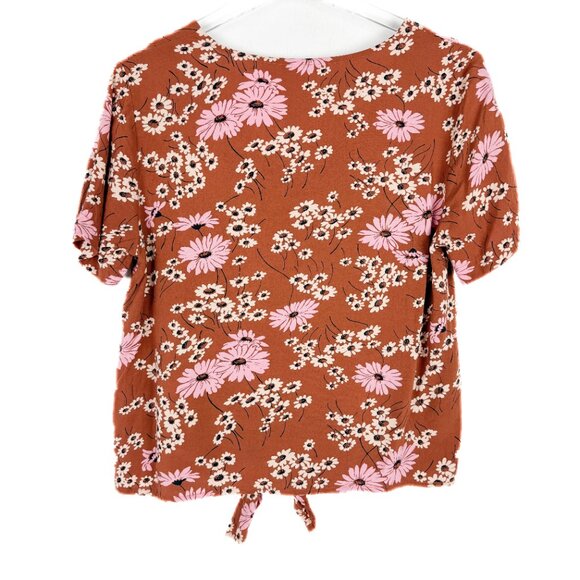Madewell Novel Tie-Front Top in Hillside Daisies Burnt Clay Size Small S - Picture 9 of 12